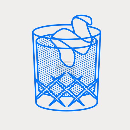 Whiskey Sour cocktail with orange peel. Line art, retro. Vector illustration for bars, cafes, and restaurants.