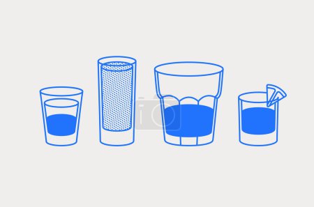 Illustration for Different short cocktails and alcoholic drinks. Line art, retro. Vector illustration for bars, cafes, and restaurants. - Royalty Free Image