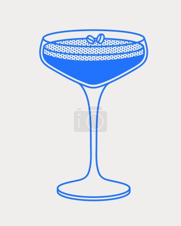Ilustración de Cóctel de martini expreso con granos de café. Arte de línea, retro. Ilustración vectorial para bares, cafeterías y restaurantes. - Imagen libre de derechos