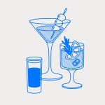 Martini, Paloma cocktails, and a short drink. Line art, retro. Vector illustration for bars, cafes, and restaurants.