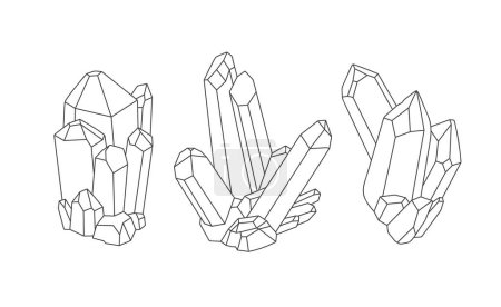 Foto de Conjunto de minerales cristalinos dibujados a mano aislados sobre fondo blanco. Arte de línea minimalista. - Imagen libre de derechos