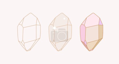 Ilustración de Mineral de cristal dibujado a mano aislado sobre fondo beige. Arte de línea minimalista, y colorido plano, estilo retro. - Imagen libre de derechos