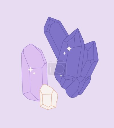 Illustration for Composition of crystal minerals. Minimalistic flat design, retro style. Geometric gemstone drawing. - Royalty Free Image