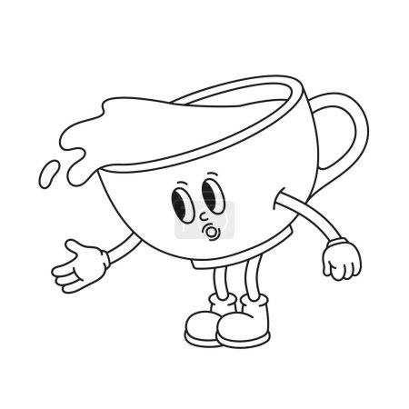 Photo for The hand-drawn retro character of a coffee cup. Vector illustration in trendy retro cartoon style. Line art. - Royalty Free Image