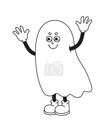 Illustration for The hand-drawn retro character of a ghost. Vector illustration in trendy retro cartoon style. Line art. - Royalty Free Image