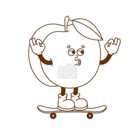 Illustration for The hand-drawn peach retro character. Vector illustration in trendy retro cartoon style. Fruit, healthy food. - Royalty Free Image