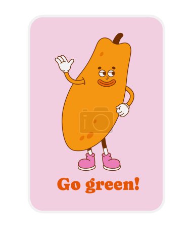 Foto de El colorido personaje retro de papaya dibujado a mano con un eslogan. Pegatina vectorial en estilo de dibujos animados retro de moda. Frutas, alimentos saludables. - Imagen libre de derechos
