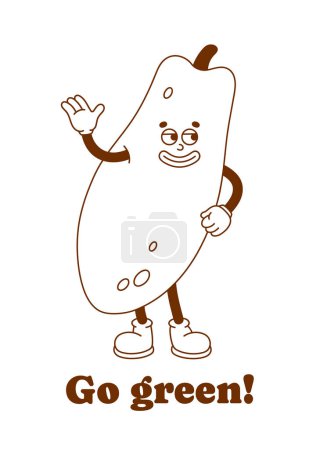Illustration for The hand-drawn papaya retro character with a slogan. Vector sticker in trendy retro cartoon style. Fruit, healthy food. - Royalty Free Image