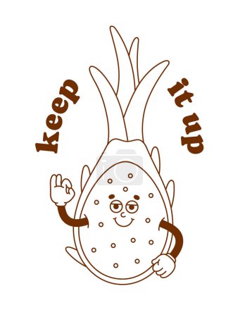 Foto de El personaje retro de fruta de dragón dibujado a mano con un eslogan. Pegatina vectorial en estilo de dibujos animados retro de moda. Frutas, alimentos saludables. - Imagen libre de derechos