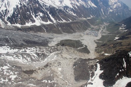 Photo for Aerial view of Kedarnath region after disaster in 2013. In June 2013, a multi-day cloudburst centered on the North Indian state of Uttarakhand caused devastating floods and landslides. - Royalty Free Image