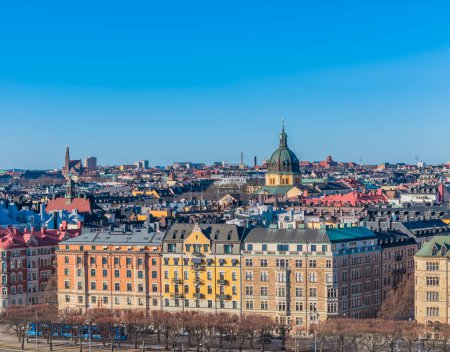 Stockholmer Altstadt - Ostermalm, neben Gamla stan. Luftaufnahme der schwedischen Hauptstadt. Drone top panorama photo