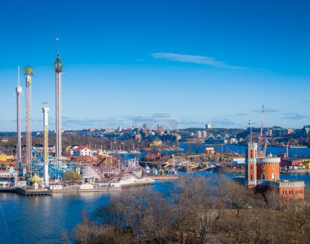 Photo for Kastellet Stockholm in Kastellholmen island near to Gamla Stan. Aerial view of Sweden capital. Drone top panorama photo - Royalty Free Image