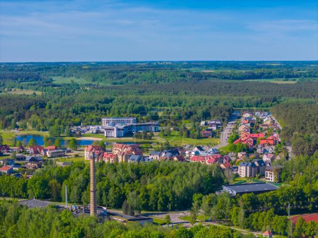 Aerial view of Birstonas city wich is located on the shore of Nemunas river in Lithuania. Its a small SPA resort with natural mineral waters.