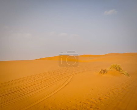 Schöne Sanddünen mit Autospuren in der Sahara, Merzouga, Marokko, Nordafrika