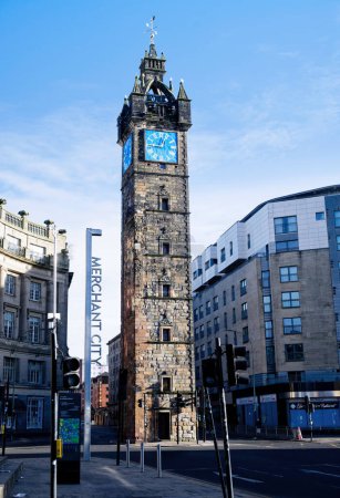 Photo for Tolbooth Clock Steeple Tower in Merchant City area of Glasgow UK - Royalty Free Image