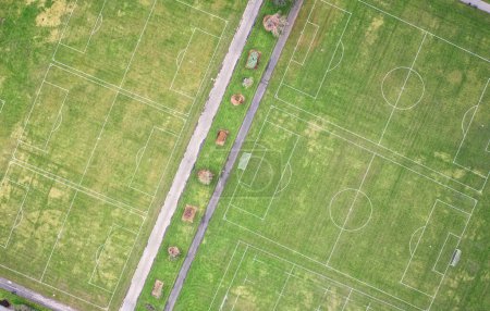 Photo for Football pitch aerial view from high above UK - Royalty Free Image
