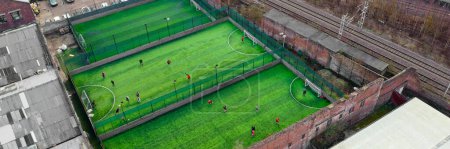 Football pitch aerial view from high above UK