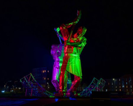 Shipbuilding sculpture art erected honouring Inverclyde Shipbuilding history UK