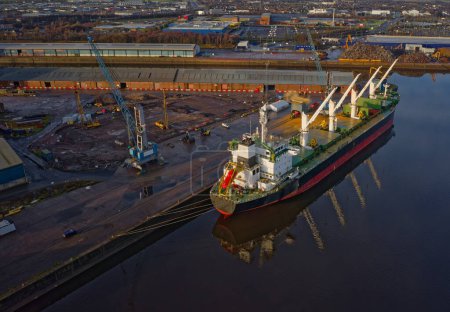 Bulk carrier ship on the River Clyde in Glasgow UK