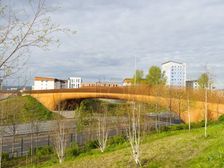 Pedestrian and cycling bridge over the M8 motorway at Sighthill in Glasgow UK