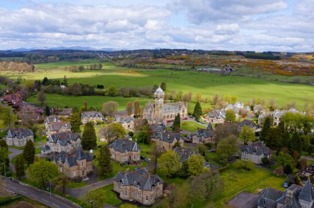 Quarriers Village countryside rural village aerial view from above in Renfrewshire Scotland UK