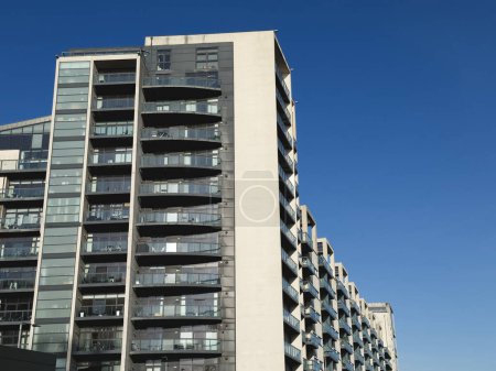 Modern high rise flats at new development UK