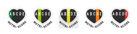Illustration for Nutri-score hearts. Food rating system signs. Health care nutrition indicator. Nutri-score stickers. Vector illustration - Royalty Free Image