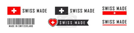 Téléchargez les illustrations : Fabriqué en Suisse. Logo ou étiquettes fabriqués en Suisse. emblèmes de produits Suisse. Illustration vectorielle - en licence libre de droit