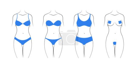 Ilustración de Types of women's swimwear. Underwear images. Types of underwear. Vector illustration - Imagen libre de derechos