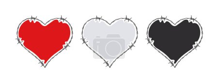 Illustration for Three hearts in barbed wire. Razor wire hearts. Vector scalable graphics - Royalty Free Image