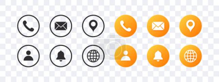 Ilustración de Contacta con nosotros iconos negros y amarillos. Sitio web o iconos de IU. Gráficos escalables vectoriales - Imagen libre de derechos