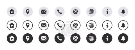 Ilustración de Iconos de información de contacto. Contáctenos iconos establecidos en diferentes tipos. Gráficos escalables vectoriales - Imagen libre de derechos