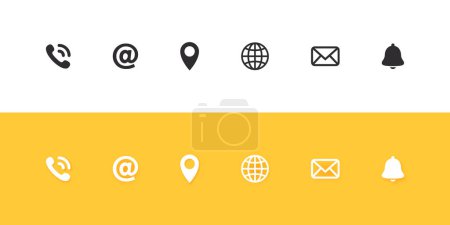 Ilustración de Contacta con nosotros iconos. Iconos de información de contacto sobre fondo blanco y amarillo. Gráficos escalables vectoriales - Imagen libre de derechos