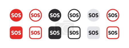 Ilustración de SOS Conjunto de iconos de emergencia. Señales de servicio de ayuda SOS. Gráficos escalables vectoriales - Imagen libre de derechos