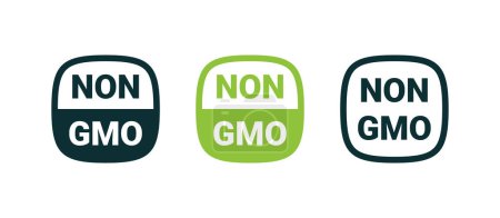 Téléchargez les illustrations : Symboles alimentaires non OGM. Emblèmes non OGM. Produits naturels et biologiques. Graphismes vectoriels évolutifs - en licence libre de droit