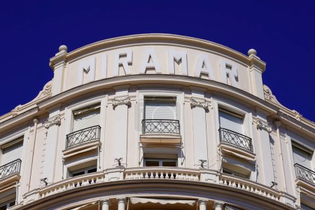 Photo for Cannes , paca  France - 08 09 2022 : Miramar luxury hotel facade and sign in La Croisette Cannes France - Royalty Free Image