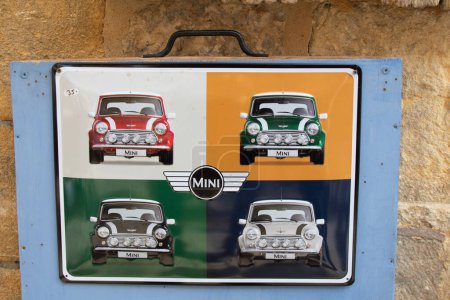 Photo for Bordeaux , Aquitaine  France - 10 30 2022 : MINI logo brand and text sign car advertising board retro ancient austin store dealership automobiles - Royalty Free Image