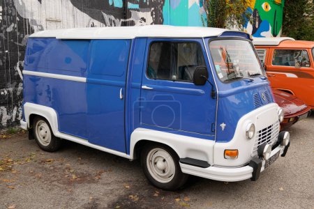 Photo for Bordeaux , Aquitaine  France - 11 12 2022 : renault estafette old timer car white blue panel van logo text and brand sign view of vintage retro vehicle - Royalty Free Image