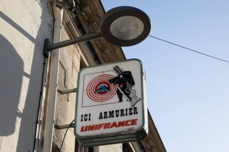 Photo for Bordeaux , Aquitaine  France - 11 12 2022 : Unifrance Armurier gunsmith gun logo brand and text sign maintenance of rifle weapons workshop - Royalty Free Image