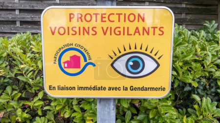 Photo for Bordeaux , Aquitaine France - 12 12 2022 : protection voisins vigilants french text and sign logo of assocition Neighbourhood Watch area yellow eye brand link police - Royalty Free Image