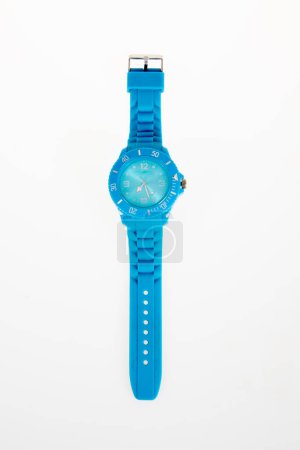 Photo for Watch art design plastic fashion metal blue men clock hand time timer elegance on white background - Royalty Free Image