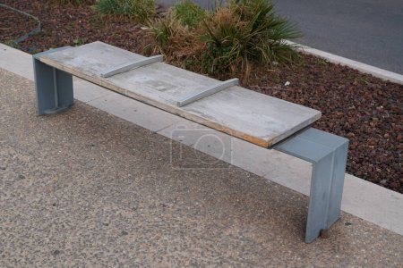 Photo for Hostile design steel bench architecture defensive prevents the homeless sitting in Saint Raphael french city - Royalty Free Image