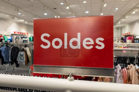 Photo for Soldes french text means end of season promotional red sale sign - Royalty Free Image