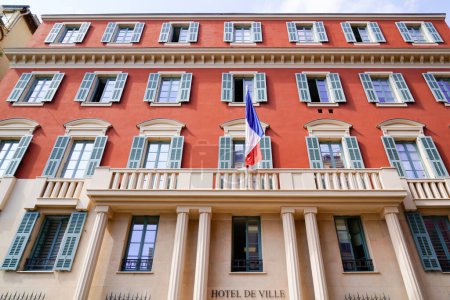 hotel de ville means in french city hall building facade in riviera french town of Nice south France