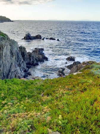 Téléchargez les photos : Atlantic ocean in french Brittany with sea water sky and rocky cliff coast - en image libre de droit