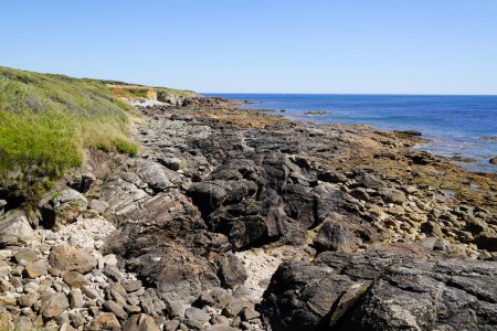 Téléchargez les photos : Panoramic coast rock beach access in west france Talmont-Saint-Hilaire in vendee - en image libre de droit