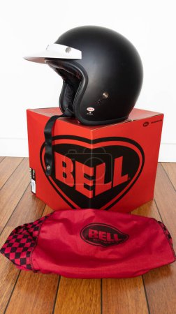 Photo for Bordeaux , Aquitaine  France - 03 31 2023 : Bell red protective cover with logo and text sign brand of helmet motorcycle american classic of us accessories red box - Royalty Free Image