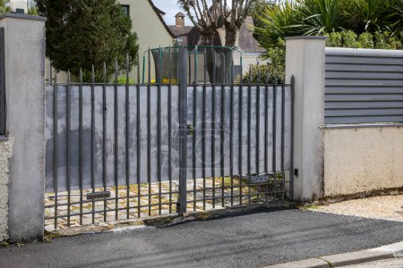 Photo for Portal classic row steel old aluminum grey metal gate silver vintage door home of garden house - Royalty Free Image