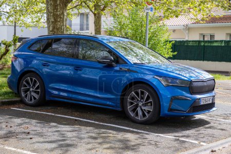 Photo for Bordeaux , Aquitaine  France - 04 15 2023 : Skoda Enyaq Coupe iV car blue crossover with coupe style body sport - Royalty Free Image
