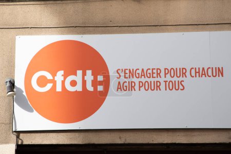 Photo for Bordeaux ,  Aquitaine France - 04 20 2023 : CFDT text sign and brand logo of French Democratic Confederation of Labor office on agency facade - Royalty Free Image